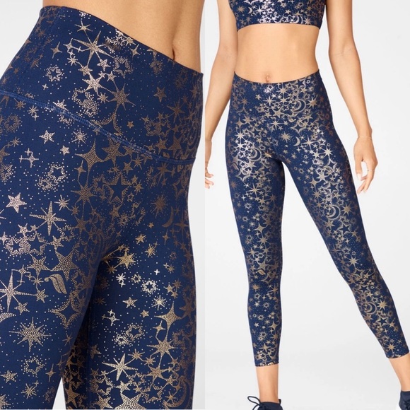 Fabletics Pants - Fabletics High Waited Navy & Gold Star leggings Size Medium